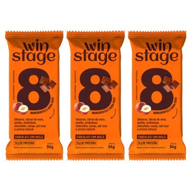 Imagem de Kit 3X: Barra de Proteína Chocolate com Avelã Sem Açúcar WinStage 54g