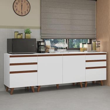 Imagem de Kit Com Três Balcões De Cozinha 2 Portas 6 Gavetas (com Tampo) Branco Reims Madesa Branco