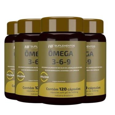 Imagem de 4x OMEGA 3 6 9 PEIXE BORRAGEM E LINHACA HF SUPLEMENTOS 120CAPS - HF SU