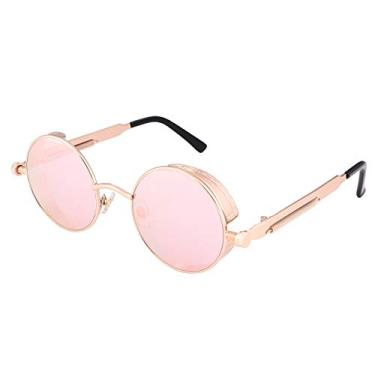 Imagem de FEISEDY Óculos de sol retrô gótico Steampunk armação de metal redonda inspirada no círculo punk sombra masculina B1857, Ouro/rosa, Normal
