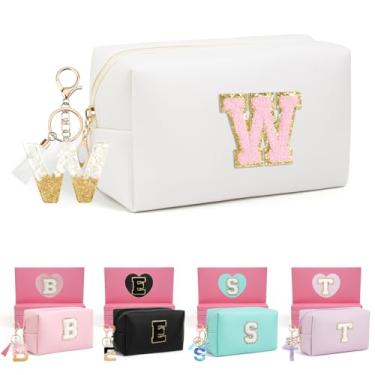 Imagem de AIBFRID 2 peças de bolsas de maquiagem iniciais para mulheres, presentes de aniversário para meninas de 10, 5, 6, 7, 8, 9, 10, 11 e 12 anos, bolsas de cosméticos de viagem, bolsa de maquiagem fofa