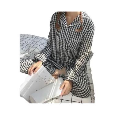 Imagem de Conjunto De Pijamas Femininos Para Quatro Estações Com Estampa Xadrez 
