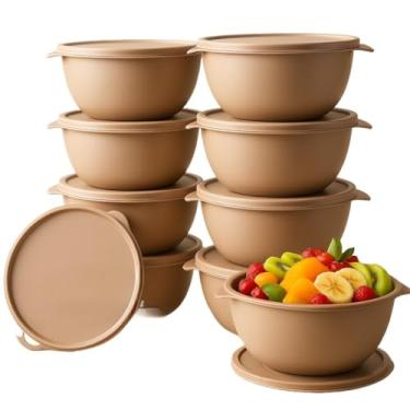 Imagem de Pote de Vidro Com Tampa Bambu,Kit Com 15 Potes PláSticos HerméTicos para Cozinha(10 potes areia)