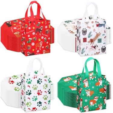 Imagem de Wesnoy 48 peças de sacos de presente de Natal a granel com estampas de pata de cachorro, reutilizáveis, não tecidos, lembrancinhas de festa de Natal, doces, guloseimas, sacolas com alças para presente