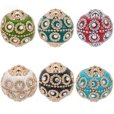 Imagem de SOFPLATE 1 caixa 6 peças contas de flores vintage contas redondas tibetanas 21 x 20 mm colorido Indonésia estético strass argila polímero grosso chiclete espaçadores soltos para chaveiro, caneta