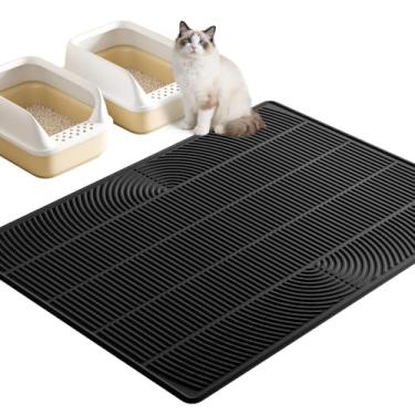 Imagem de TRZZ Tapete de areia extra grande para gatos, tapete de caixa de areia de silicone para chão, impermeável e antiderrapante, fácil de limpar, tapete de armadilha de areia para gatos e coletor de areia