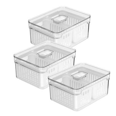 Imagem de Organizador Geladeira, Kit Organizador de Geladeira, Organizador Alimentos Geladeira Com Cesto úNico Duplo 2,2l (20x15cm) Linha Clear Fresh - Ou(3 Unidades - Cesto Duplo)
