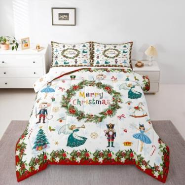 Imagem de Castle Fairy Conjunto de edredom casal Feliz Natal, soldado quebra-nozes, balé, menina, reversível, para quarto, guirlanda de Natal, flocos de neve, vermelho xadrez, edredom acolchoado para meninas e