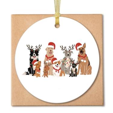 Imagem de Guymn Enfeites de Natal para cães, enfeites de Papai Noel para árvore, presentes para donos e amantes da mãe, enfeite engraçado de cerâmica para pendurar