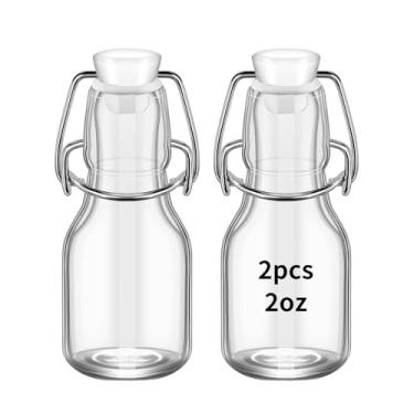 Imagem de eispap 2 garrafas de vidro pequenas com tampa giratória de 59 ml com tampas herméticas para fabricação caseira, bebidas, óleo, vinagre, água, refrigerante, limoncello, licor caseiro, baunilha (tampa