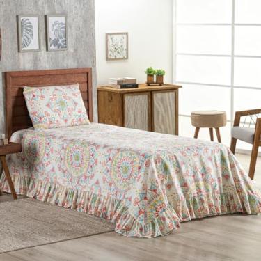 Imagem de Kit cobre leito colcha Percal 400 fios com babado e Fronhas estampadas (Solteiro, Estampa 3)