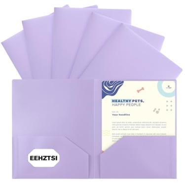 Imagem de EEHZTSI Pacote com 6 pastas de plástico com bolsos, pastas pastel de 2 bolsos para papel tamanho carta dos EUA para escola/escritório/casa, roxo