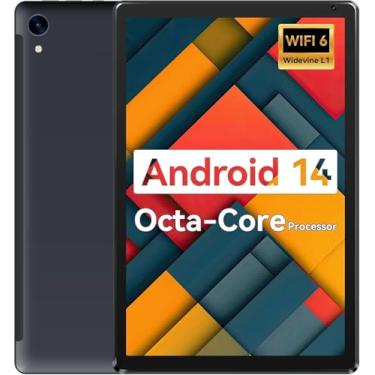 Imagem de FEARWIKY Tablet, tablet Android 14 de 10 polegadas com 16 GB de RAM, 128 GB ROM 1 TB cartão TF expansível Octa-Core, Widevine L1, tela sensível ao toque HD de 1280 x 800, ID facial, Wi-Fi 6