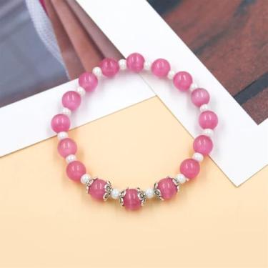 Imagem de Pulseira feminina de pedra olho de gato de 8 mm joia elástica de cristal natural para sucesso e riqueza esposa amigas joias de aniversário de Natal SA4981, adjustable, Pedra Vidro, Sem Pedra Preciosa