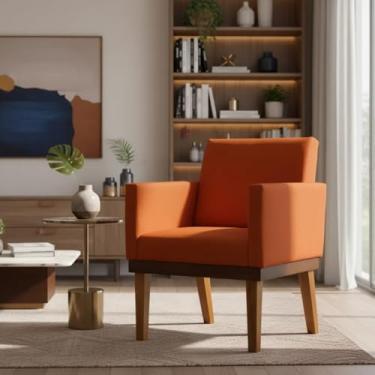 Imagem de Poltrona Decorativa Para Sala Recepção Manicure Consultório Salão de Beleza Base em Madeira Divine Tecido Suede (Terracota)