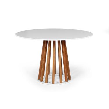 Imagem de Mesa De Jantar Redonda 4 Lugares 90cm Em Mdf E Madeira Maciça Gabi Branca - Straub Web