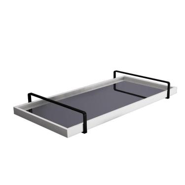 Imagem de Bandeja Decorativa Espelhada Alça Preta Cor:branco