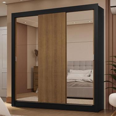 Imagem de Guarda-roupa Casal 3 Portas Correr 2 Gavetas Preto/Rústico