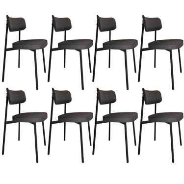 Imagem de Kit 08 Cadeiras Estofada Para Sala De Jantar Astrid Preto C01 Linho Preto - Lyam Decor