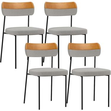 Imagem de Kit 04 Cadeira Decorativa Estofada Para Sala De Jantar Melina L02 Linho Cinza Couríssimo Whisky