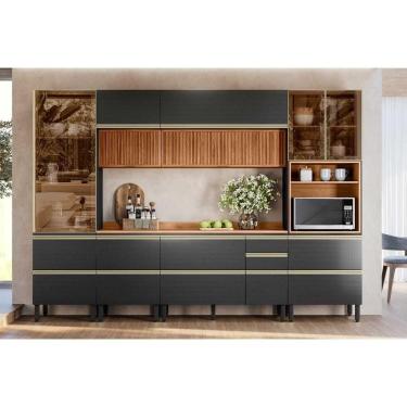 Imagem de Cozinha Completa Proença 6 Peças (2aéreos+2balcões+1paneleiro+1cristaleira) C6p99 Nogueira-carbono Prime Tx - Demóbile