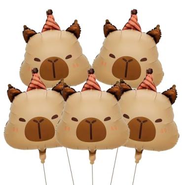 Imagem de 5 balões de capivara, decorações de aniversário de capivara de 61 cm, decoração de festa temática animal capivara, lembrancinhas divertidas de festa de capivara para chá de bebê
