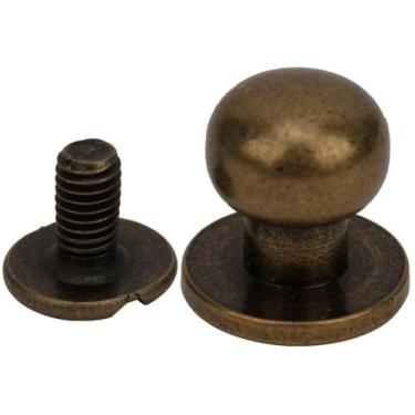 Imagem de Cabeça redonda de cobre parafuso prisioneiro rebites artesanais de couro diy fixadores decorativos para pulseiras de couro coleiras de cachorro bolsas roupas sapatos cintos ouro (Cabeça de monge bronze 10*8mm)