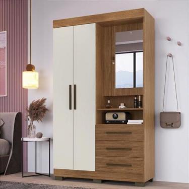 Imagem de Guarda-Roupa Europa com Espelho 3 Portas e 3 Gavetas - Cor Canela e Of