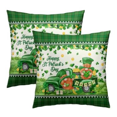 Imagem de Giwawa Capas de travesseiro Shamrock Truck 45,7 x 45,7 cm Conjunto de 2 capas de almofada Lucky Gnomo Quadradas Externas para Pátio Externo Sofá Varanda
