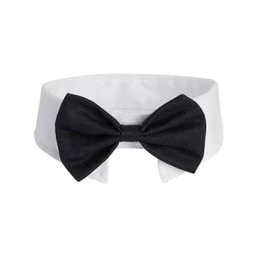 Imagem de Coleira ajustável de smoking para cães - gravata borboleta preta com gravata formal branca feita à mão para cães médios e grandes, casamento, cuidados pessoais, presente de aniversário (G)