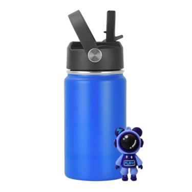 Imagem de Garrafa Térmica Infantil Inox 350ml com Canudo, Alça e Antivazamento | Acompanha Chaveiro 3D (Azul Escuro)