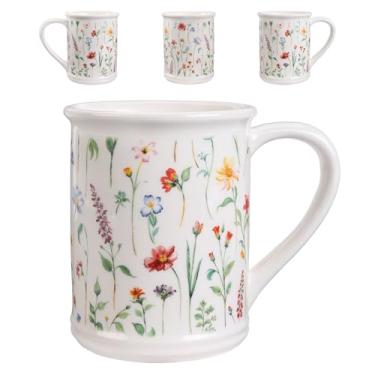 Imagem de Potiera Caneca de café floral grande de 473 ml, presentes de aniversário para mulheres, presentes de Natal de dia das mães para sua mãe, irmã, canecas de flores de latte de cerâmica artesanais, xícara