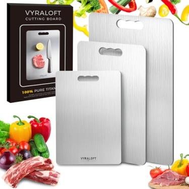 Imagem de Tábua de corte de titânio para cozinha, conjunto de 3 tábuas de corte de titânio 100% puro, qualidade de grau alimentício frente e verso, fácil de limpar e não absorve odores, adequada para cozinha ou