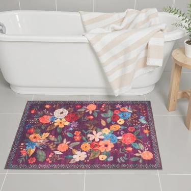 Imagem de Babovid Tapetes de área 61 x 43 cm, tapete de entrada para decoração de casa, tapete de porta pequeno para banheiro, tapete de banheira floral ultrafino antiderrapante para pia, chuveiro, porta