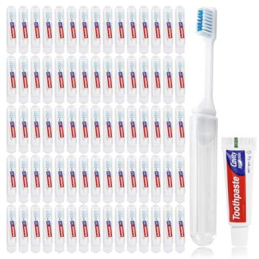 Imagem de Lilingsty Escova de dentes e pasta de dente para viagem, embalada individualmente com caixa de armazenamento, armazenamento dobrável, tamanho de viagem de escova de dentes é adequado para acampamento