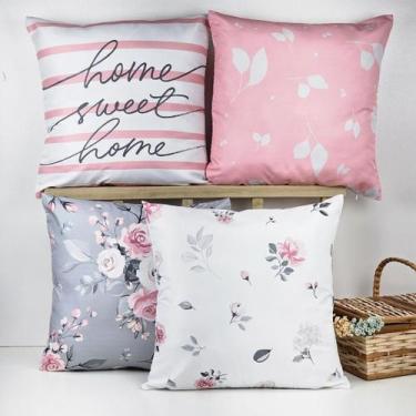 Imagem de Kit 4 Capas de Almofadas Decorativa Home Sweet Rosas - OK Darling
