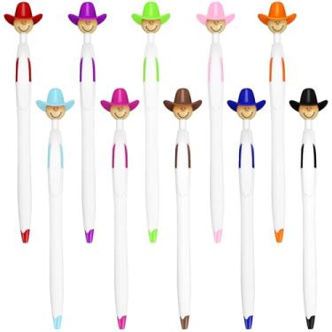 Imagem de ZLSPTK 10 canetas engraçadas de caubói novidade chapéu de caubói canetas esferográficas retráteis multifuncionais de desenho animado clique assinando caneta stylus para escritório, material escolar