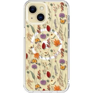 Imagem de ICEDIO Capa para iPhone 14 Plus com protetor de tela - compatível com carregamento sem fio, proteção aprimorada da câmera, capa de telefone transparente com design floral moderno para mulheres