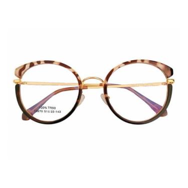 Imagem de Armação Óculos Grau Feminino Redonda Animal Print Alina - Shark Óculos