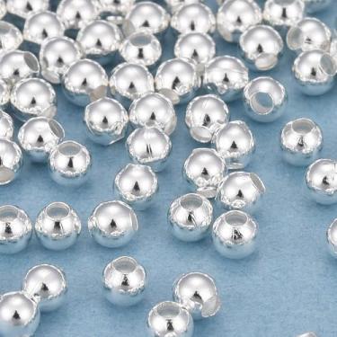Imagem de 200 peças pequenas contas redondas de latão contas espaçadoras soltas de metal liso para pulseira da amizade faça você mesmo, colar, brinco, fabricação de joias, artesanato de contas, banhado a prata