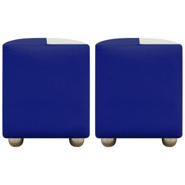 Imagem de Kit 2 Puffs Decorativos Quadrado Urban - Azul Royal-Bege Corino