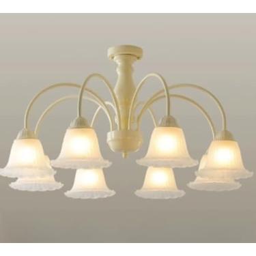 Imagem de Lustre vintage estilo francês e americano campestre - cor creme | Iluminação principal ideal para sala de estar, quarto, escritório em estilo europeu e sala de jantar (8 lâmpadas)