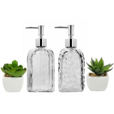 Imagem de Kit Banheiro Porta Sabonete Líquido Vidro Clear E Mini Vaso Suculenta 4 Peças