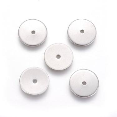 Imagem de 100 peças de contas espaçadoras de aço inoxidável 304, contas soltas em forma de disco redondo de prata, berloque de fabricação de joias em massa para colar, pulseira, brinco e artesanato DIY, 6 x 0,7