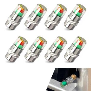 Imagem de MOXRUQ 8 peças de tampas de haste de válvula de monitor de pressão de pneu de carro, indicador de sensor de pressão de pneu de 2,4 bar 36PSI, alerta ocular de 3 cores, tampas de válvula de monitor de