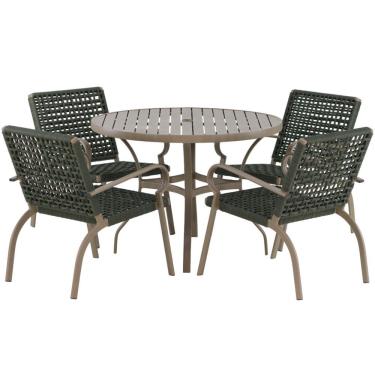 Imagem de Kit 4 Cadeiras Corda Náutica E Mesa Tampo Ripado Varanda Verde Musgo