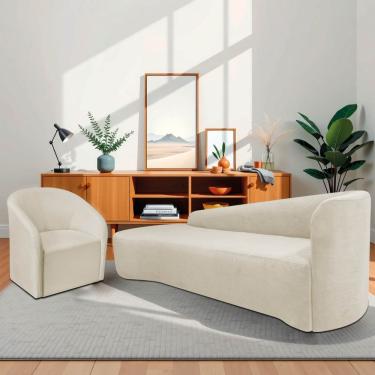 Imagem de Kit Sofá Curvo França 220cm L.e E Poltrona Luiza Max Conforto, Elegância E Design Moderno Bouclé Branco