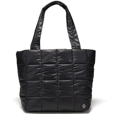 Imagem de Pander Bolsa acolchoada para mulheres, bolsa de mão de viagem com manga de carrinho e vários bolsos, Preto, Medium, Acolchoada com manga de carrinho