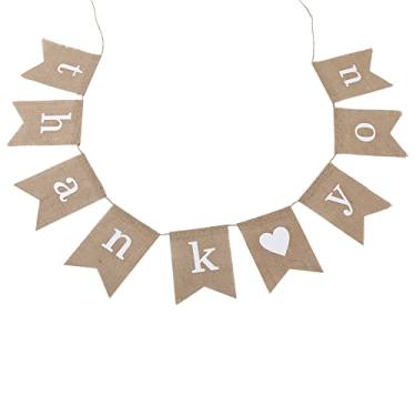 Imagem de Bandeiras suspensas de linho em formato de cauda elegante, bandeira de juta, decoração de festa premium para aniversário, casamento, chá de panela, feito de material ecológico (obrigado)