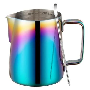 Imagem de Amrules Jarra de espumador de leite, copo de espumador de leite de 350 ml com escala transparente, acessórios para máquina de café expresso de cappuccino de aço inoxidável 304 para barista com caneta